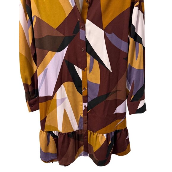 Nine West Abstract Print Button-Down Dress With Ruffle Hem 3/4 Sleeves Sz M dres - Picture 6 of 12